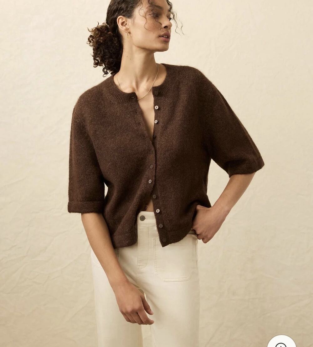Faherty Brown Apres Alpaca 3/4 Sleeve Button Front Cardigan Sz M